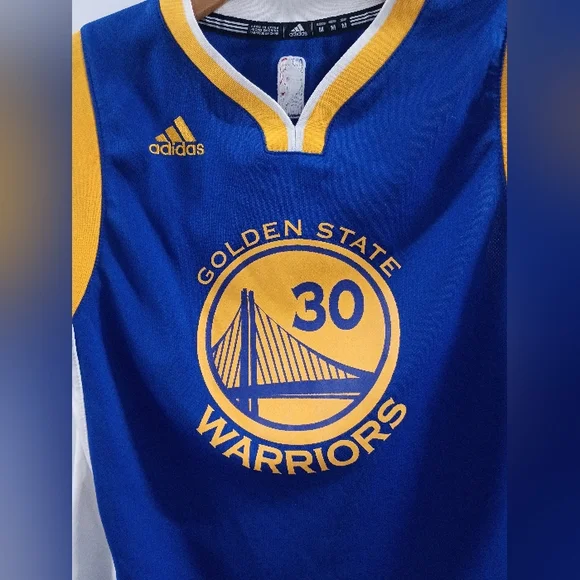 adidas Blue and Yellow Golden State Warriors Kids Jersey - Picture 10 of 12